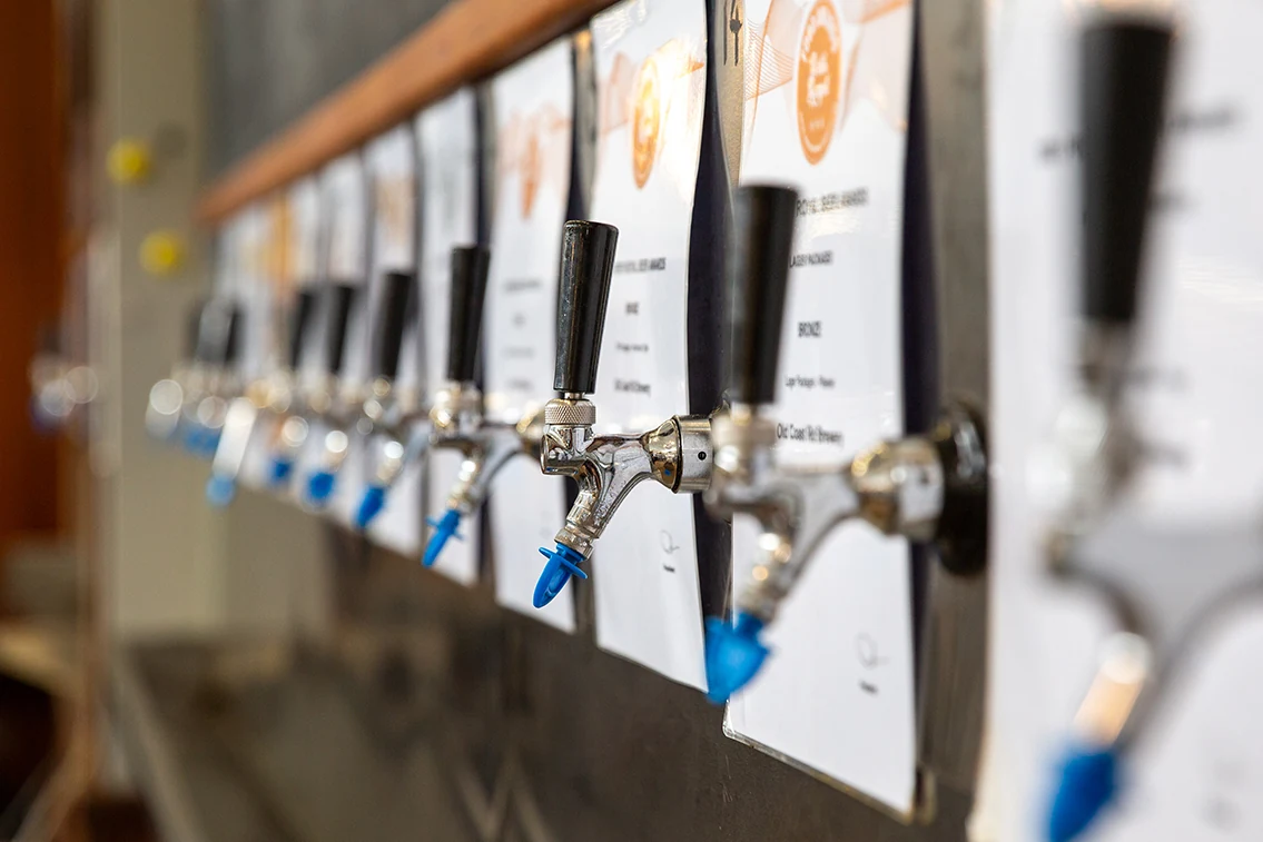 The beer taps at Old Coast Road Brewery