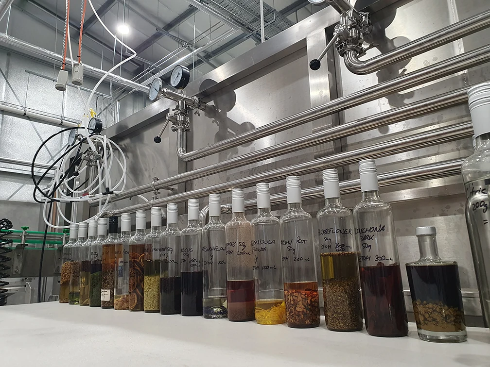 Bottles and stainless equipment behind the scenes at Old Coast Road