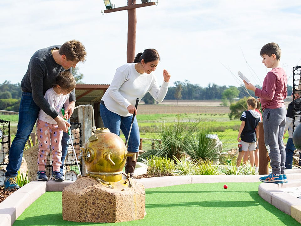 Group enjoying mini golf activities and craft beer in Myalup