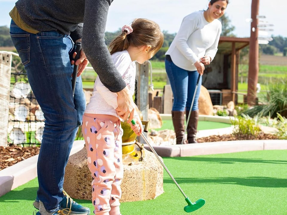 Scenic Myalup mini golf course with craft brewery backdrop